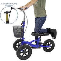 Clevr All Terrain Medical Foldable Steerable Knee Walker Scooter for Foot Injuries with Deluxe Brake System, Basket & Suspension, Alternative to Crutches, Blue