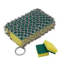 Cast Iron Cleaner, Stainless Steel Chainmail Scrubber with 3pcs Sponges for Pre Seasoned Skillet, Dutch Oven, Grill Pan,Frying Pan and More, Faster Cleaning and Easy Handing