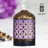 Essential Oil Diffuser Cool Mist Aromatherapy Metal Diffuser for Essential Oils Diffuser Humidifier Vintage 7 Color LED Nightlight USB Mini 120ml for Home Gift Idea(Bronze-coloured)
