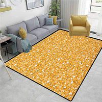 Yellow Paisley Customize Door Mats for Home Mat, Golden Colored Texture with Retro Polka Dots and Stars Christmas Illuminated Image Print, Easy Maintenance Area Rug Living Room Bedroom Carpet(3'x 8')