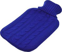 Harbour Housewares Full Size Hot Water Bottle, 2L - with Soft Knitted Cover - Blue