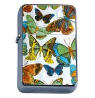 1960s Or 70s Mod Butterflies 1 Windproof Refillable Flip Top Oil Lighter with Tin Gift Box D-304