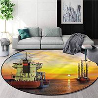 RUGSMAT Nautical Small Round Rug Carpet,Tanker Ship Oil Platform Non Slip Rug Diameter-39