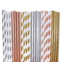 Shinny Foil Paper Straws (silver foil stripe,rose gold foil solid,gold foil stripe,silver foil solid,rose gold foil stripe,gold foil solid, 25)