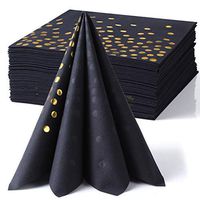 Lekoch Black and Gold Dot Foil Wedding Luncheon Napkin, Disposable Linen Feel Air-Laid Paper Napkin, Paper Hand Towels for Party,Banquet,Birthday,Dinner 16" x 16" (50 Count)