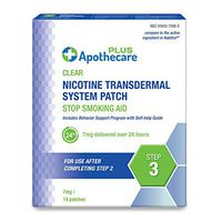 Apothecare Plus Nicotine Transdermal System Patch 7 Mg Delivered Over 24 Hours | Stop Smoking Aid | Step 3, Clear, 14 Patches, 14 Count