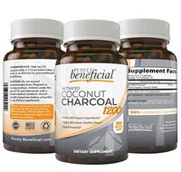 Organic Activated Coconut Charcoal 1200mg, 180 Capsules Pills for Digestive System, Bloating, Prevent Hangovers, Detoxification, Teeth Whitening