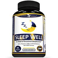 Sleep Well Aid - Smart Sleeping Pills & Fatigue Supplement, Natural Stress, Anxiety & Insomnia Relief - Relaxation Enhancer and Mood Support w/Melatonin, Valerian Root, L Theanine - 60 Veggie Caps
