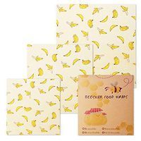 Natural Beeswax Food Wrap, Manfore Reusable Biodegradable Wax Food Wrap, Ecological Replacement to Plastic Wrap, Set of 3 Zero Waste Food Wrapping Paper, Washable Bowl Covers(Bees)