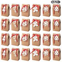 Brown Kraft Paper Christmas Treat Bag,Christmas Goodies Bags Candy Boxes with Tag for Christmas Party Favors,4.5 x 2.9 x 7.2 Inch,24 Pack