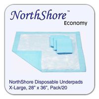 NorthShore Economy, 28 x 36, 18 oz, Blue Disposable Underpads (Chux), X-Large, Pack/20
