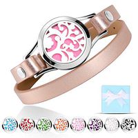 Essential Oil Diffuser Bracelet, Conor Stainless Steel Aromatherapy Locket Bracelet & Leather Band with 8pcs Washable Refill Pads Jewelry Gifts for Women, Girlfriend, Mother,Sister, Aunt