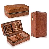 Acelane Cigar Humidor Leather Cigar Humidor Travel Cigar Case Lined with Cedar Wood Humidifier Removable Trays Dropper Storage Bag Gift Box, 6 Cigars Capacity Gift for Cigar Lovers