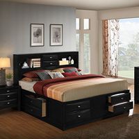 Roundhill Furniture Blemerey 110 Wood Storage Bed, King, Black