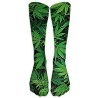 Marijuana Weed Leaf Cotton High Compression Knee Socks Fun Athletic Girls Cartoon Over Knee Long Tube Crew Socks