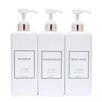 HARRA HOME Modern Gold Design Pump Bottle Set 27 oz Refillable Shampoo and Conditioner Dispenser Empty Shower Plastic Bottles with Pump for Bathroom Lotion Body wash, Pack of 3 (White & Silver)