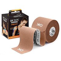 OK TAPE Sports Kinesiology Tape - 20 Strips Precut Latex Free Waterproof Athletic Tape for Pain Relief, Supports and Stabilizes Muscles & Joints Lasts Upto 3 Days- 2inch x 16.4 feet Roll Beige