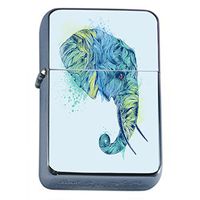 Elephant Design Flip Top Oil Lighter A3 Smoking Cigarette Smoker Includes Silver Case