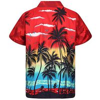 Xia&Han Mens Quick Dry Turn Down Collar Blouse Hawaiian Printing Short Sleeve Beachwear Shirts Slim Fit Tops Red