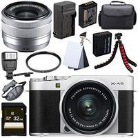 Fujifilm X-A5 Mirrorless Digital Camera with 15-45mm Lens (Silver) + 32GB SDHC Card + 52mm UV Filter + NP-W126 Lithium Ion Battery + 3 Piece Digital Grey Balance Cards Set Bundle