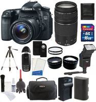 Canon EOS 70D Digital SLR Camera + 18-55mm STM Lens + Canon EF 75-300mm III Lens + 16GB Card and Reader + Flash + Tripod + Battery and Charger + Case + 58mm UV Filters + Telephoto and Wide-Angle Lenses + Digital Camera Accessory Kit