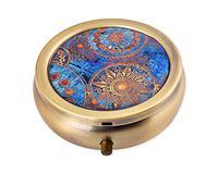 DS.DISTINCTIVE STYLE 2'' Pretty Round Pill Box - Compact 3 Compartments Portable Travel Pill Organizer - Retro Bronze Metal Drug Holder Medicine Capsule Container (Mandala)