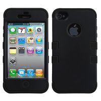 MYBAT Rubberized Black/Black TUFF Hybrid Phone Protector Cover for Apple iPhone4/4s
