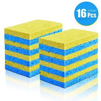 Cleaning Scrub Sponge Cellulose Multi-Use & Non-Scratch for Kitchen Dishwashing Sponges-16Pack-Blue and yellew