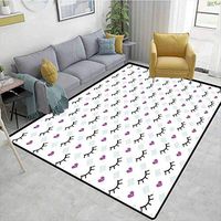 Bigdatastore Eyelash Animals Area Rug Office, Winking Eyes and Pink Hearts Cute Romantic Pattern Cartoon Childish, Durable Carpet Area Rug - Living Dinning Room Bedroom Rugs and Carpets(8'x 10')
