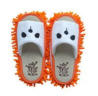 Moolecole Cute Cartoon Panda Chenille Dusting Mop Slippers Detachable Floor Cleaning Mopping Shoes Cleaning Tool Free Size Orange