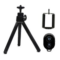 wumedy Adjustable Tripod Phone Holder Extendable Stand Aluminum Alloy Self-Timer Mount Tripods (Tripod+Clip+Remote Control),Black