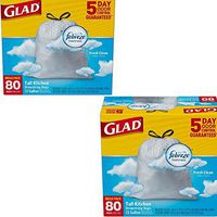 Glad OdorShield Tall Kitchen Drawstring Trash Bags - Febreze Fresh Clean, White, 13 Gallon, 80 count (2 Pack (80 Count))