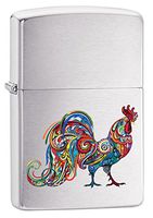 Zippo Lighter: Colorful Rooster - Brushed Chrome 78096
