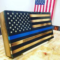 Rustic Wood Thin Blue Line American Flag Concealment Cabinet