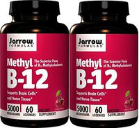 Jarrow Formulas Methylcobalamin (Methyl B12) 5000 mcg CHERRY 120 Lozenges, 2 Bottles