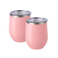 Maars Bev Steel Stemless Wine Glass Tumbler, 12 oz | Double Wall Vacuum Insulated | 2 Pack - Carnation Pink