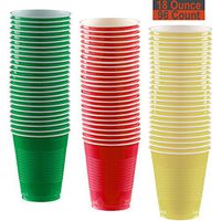 18 oz Party Cups, 96 Count - Festive Green, Red, Light Yellow - 32 Each Color
