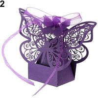 bromrefulgenc Candy Boxes,Candy Container hodler for Wedding Bridal Birthday Party Decors,20Pcs Elegant Cutout Butterfly Candy Boxes with Ribbons for Birthday Wedding - Purple