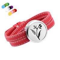 constantlife Fashion Women Jewelry Allergy Free Flower Carved Twisting Locket -Perfume Essential Oil Diffuser Leather Bracelet 12 Pads (Red)