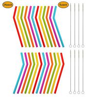 Reusable Silicone Straws for Toddlers & Kids - 24 pcs Flexible Short Drink 6.7" Straws for 6-12 oz Yeti/Rtic/Ozark Tumblers & 8 Cleaning Brushes - BPA Free, Eco-Friendly,no Rubber Tast