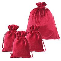 HRX Package Velvet Gift Pouches Red, Soft Velvet Drawstring Bags for Tarot Jewelry Christmas 4 Pack - 1 Large & 3 Small