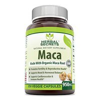 Herbal Secrets Organic Maca 950 mg, 250 Veggie Capsules (Non-GMO) - Gelatinized for Enhanced Bioavailability - Supports Healthy Mood, Hormonal Balance, Cardiovascular Health & Immune Health*