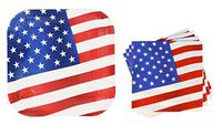 Square Patriotic Colors Plates and Napkins 28 Piece Set ~ Serves 14 (Stars and Stripes)