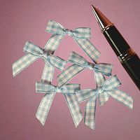 Mini Blue and White Gingham Checkered Bows - 25 Pack