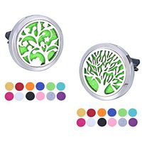 HOUSWEETY Car-Aromatherapy-Essential-Oil-Diffuser-Air Freshener - Tree of Life Stainless Steel Locket,11 Refill Pads (2pcs)