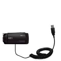 Gomadic USB Charging Data Coiled Cable Designed for The Sony HDR-CX405 / HDR-CX440 Will Charge and Data sync with one Unique TipExchange Enabled Cable
