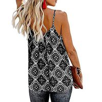 Claystyle Women's V Neck Cami Tank Tops Casual Sleeveless Shirts Strap Print Blouses (Black,S,)