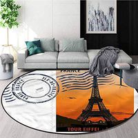 RUGSMAT European Area Rugs Ring 3D Non-Slip Rug,Eiffel Tower Sunset Paris Foam Mat Bedroom Decor Round-55