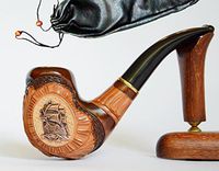 "Ship III" pear wood handmade wooden tobacco pipes smoking pipe for 9 mm filter + Pouch