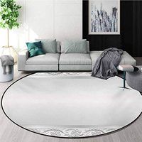 RUGSMAT Silver Modern Washable Round Bath Mat,Vintage Style Floral Ornaments Flowers with Leaves Retro Classical Bridal Inspired Non-Slip Bathroom Soft Floor Mat Home Decor,Round-59 Inch